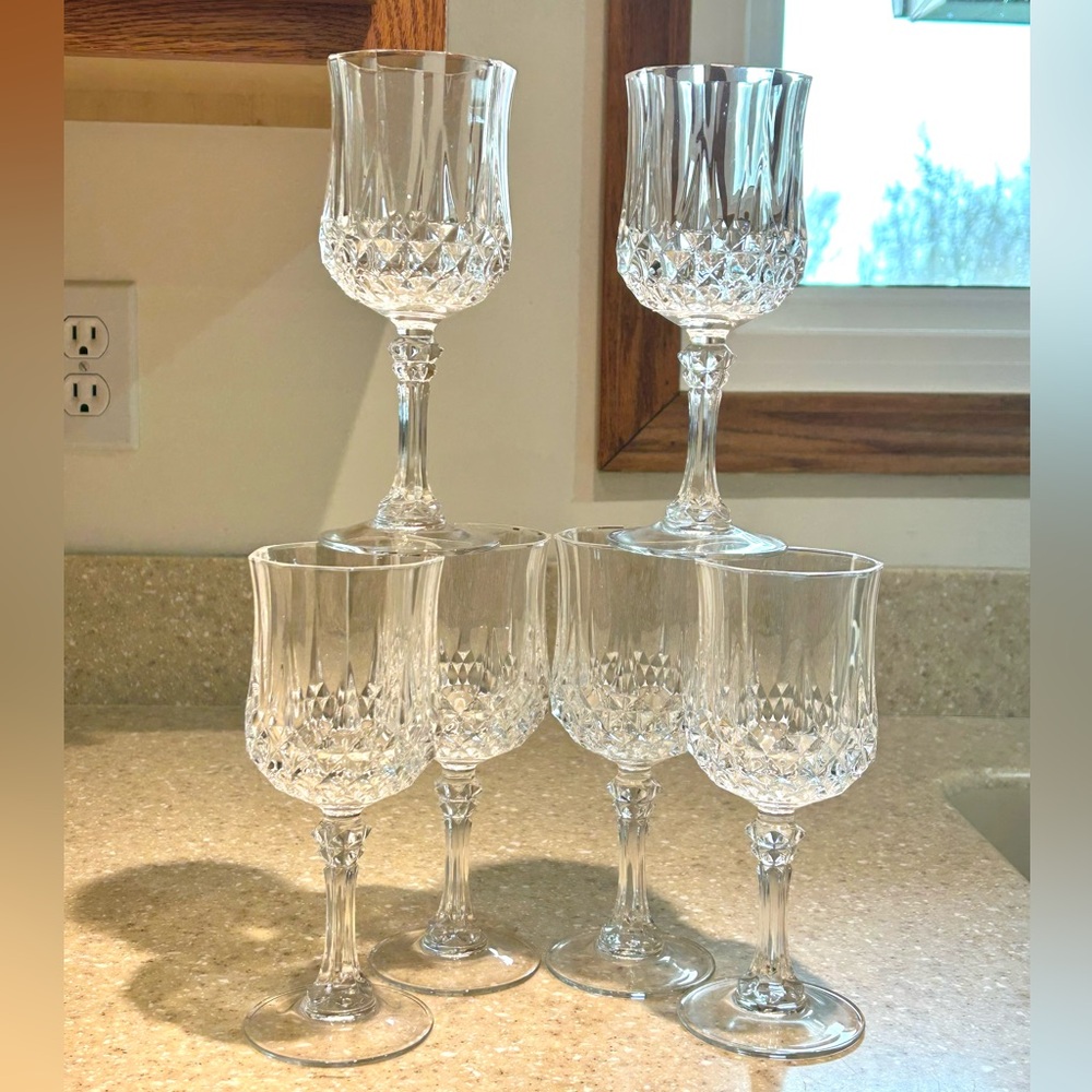 Cristal’s d'Arques-Durand Longchamp Water Goblets Wine Glasses Set 6 /7.25”/ 6oz